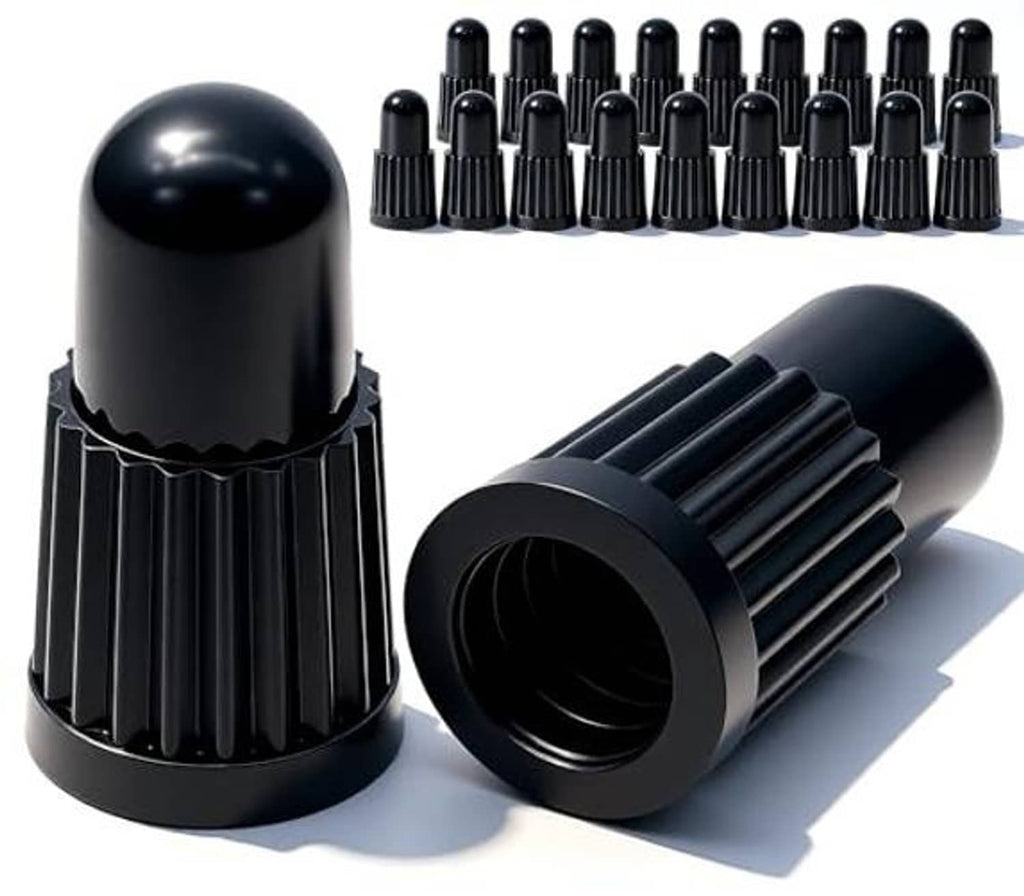 Black Presta valve caps bundle with several caps lined up on a white background