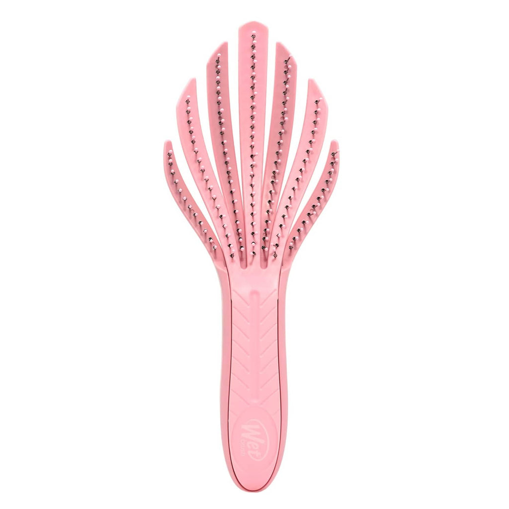 Pale pink curl detangler hair brush with flexible cushion and round bristle tips