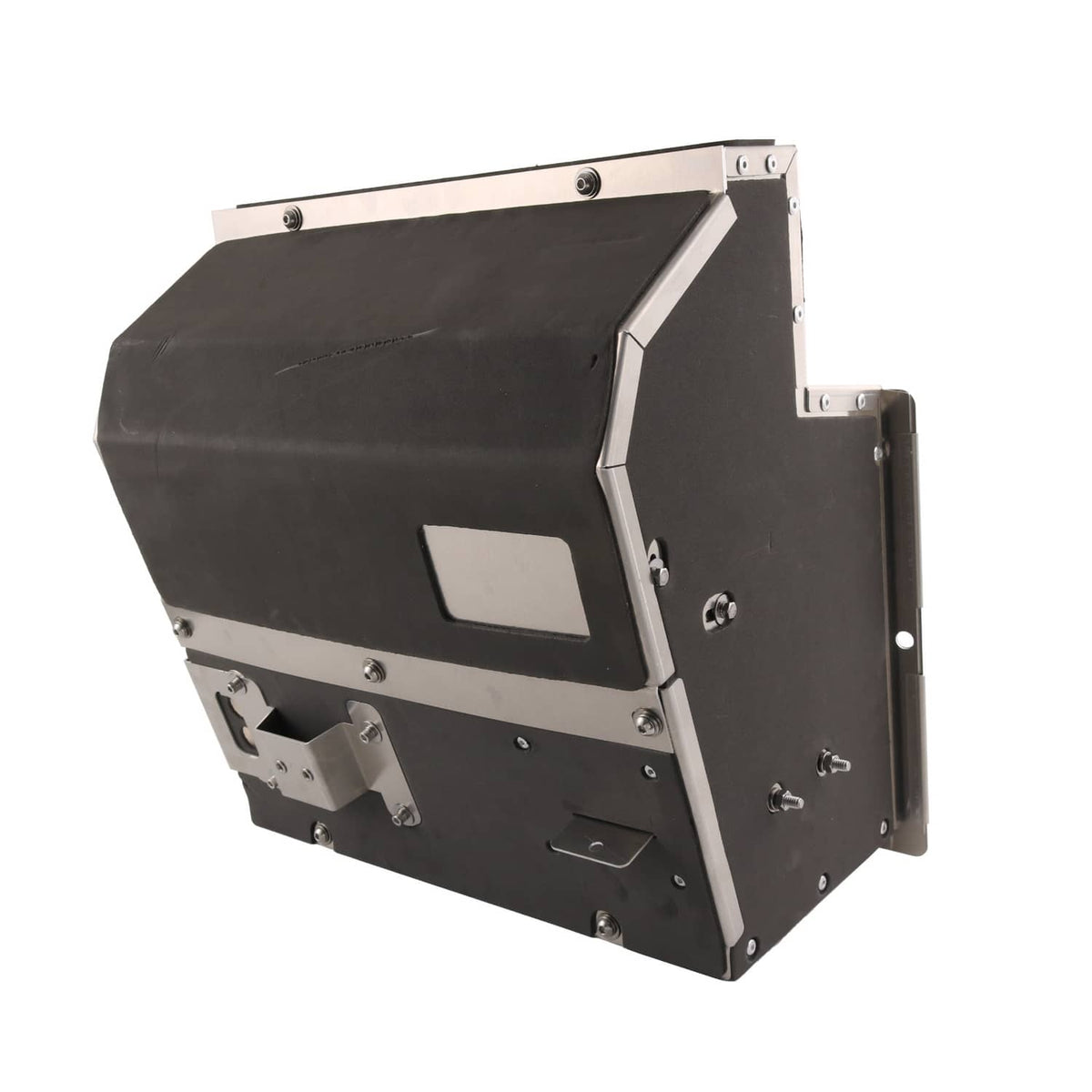 Aluminum heater box kit with side access panel and mounting hardware, black and silver