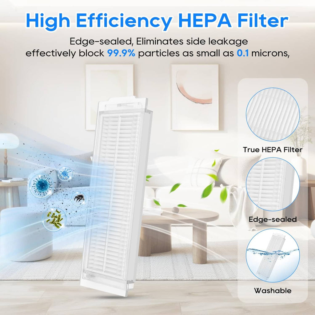 White HEPA replacement filter with edge-sealed pleats for robot vacuum dust filtration
