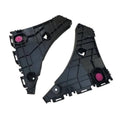 Set of black front bumper bracket mounting supports with pink retainers, left and right