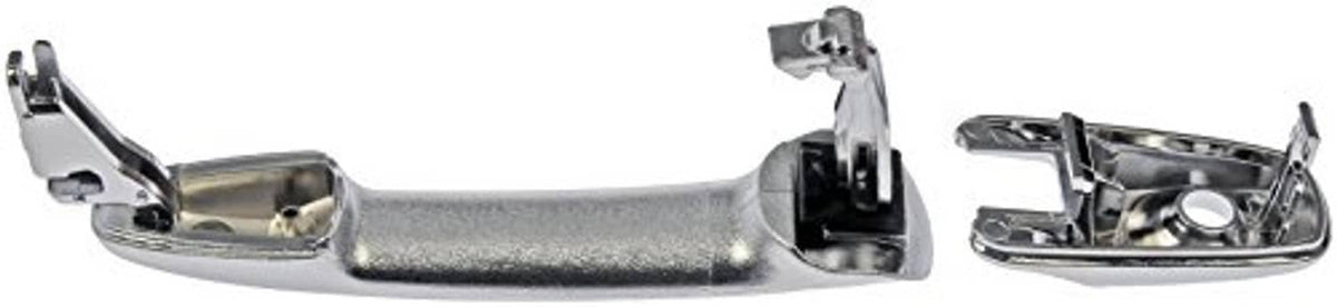 Chrome exterior door handle with side base mounting and lock cylinder