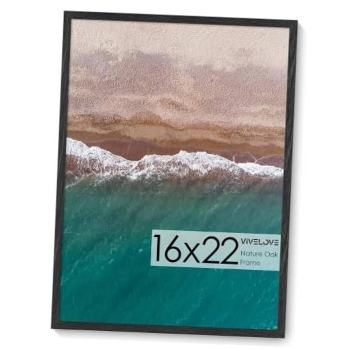 Black wood picture frame with clear glass and ocean landscape print (16x22)