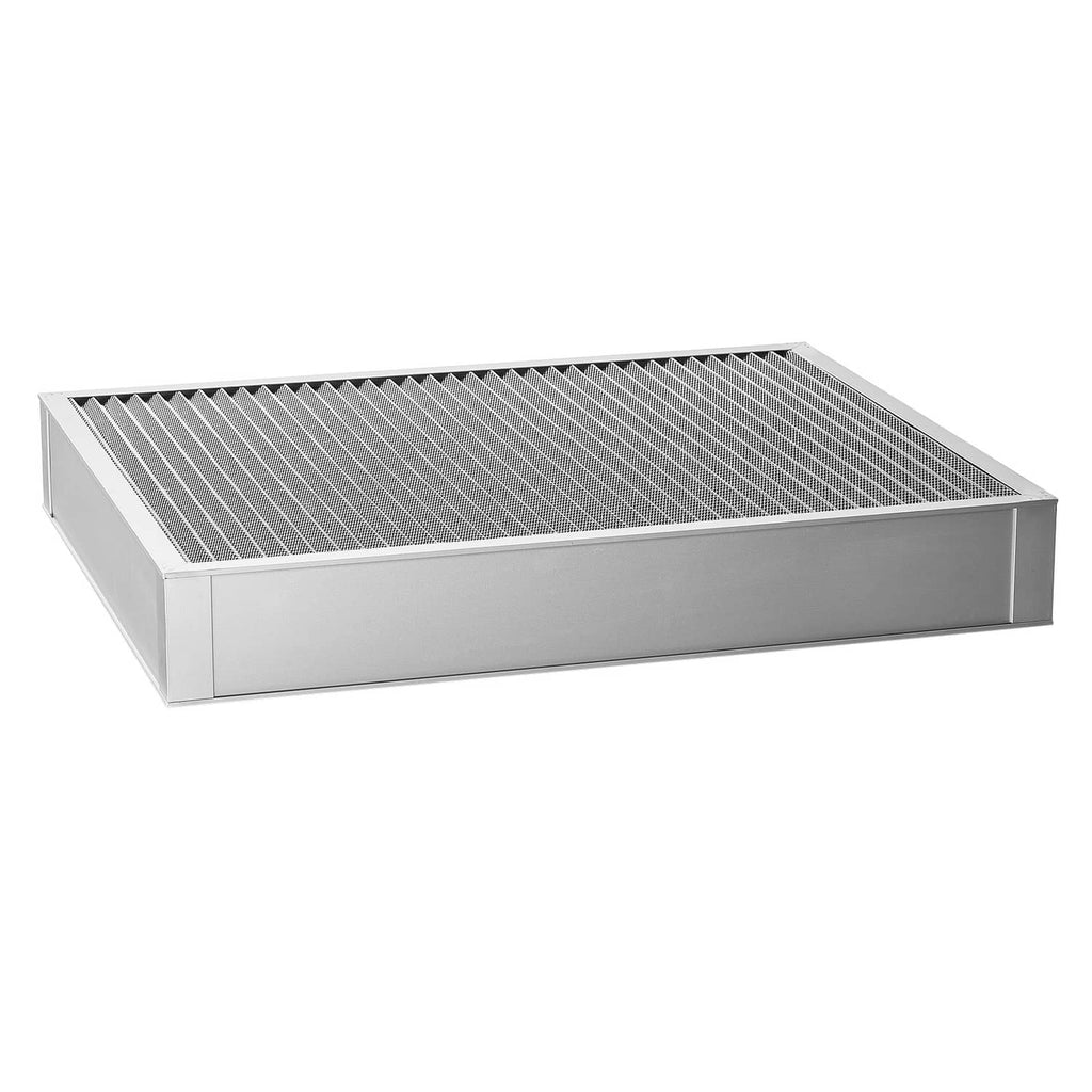 Rectangular aluminum electrostatic air filter with gray mesh and silver frame
