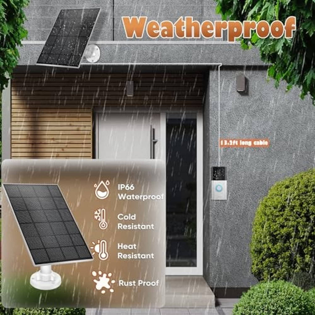 Weatherproof solar panel kit with wall mount, coiled cable, and doorbell unit