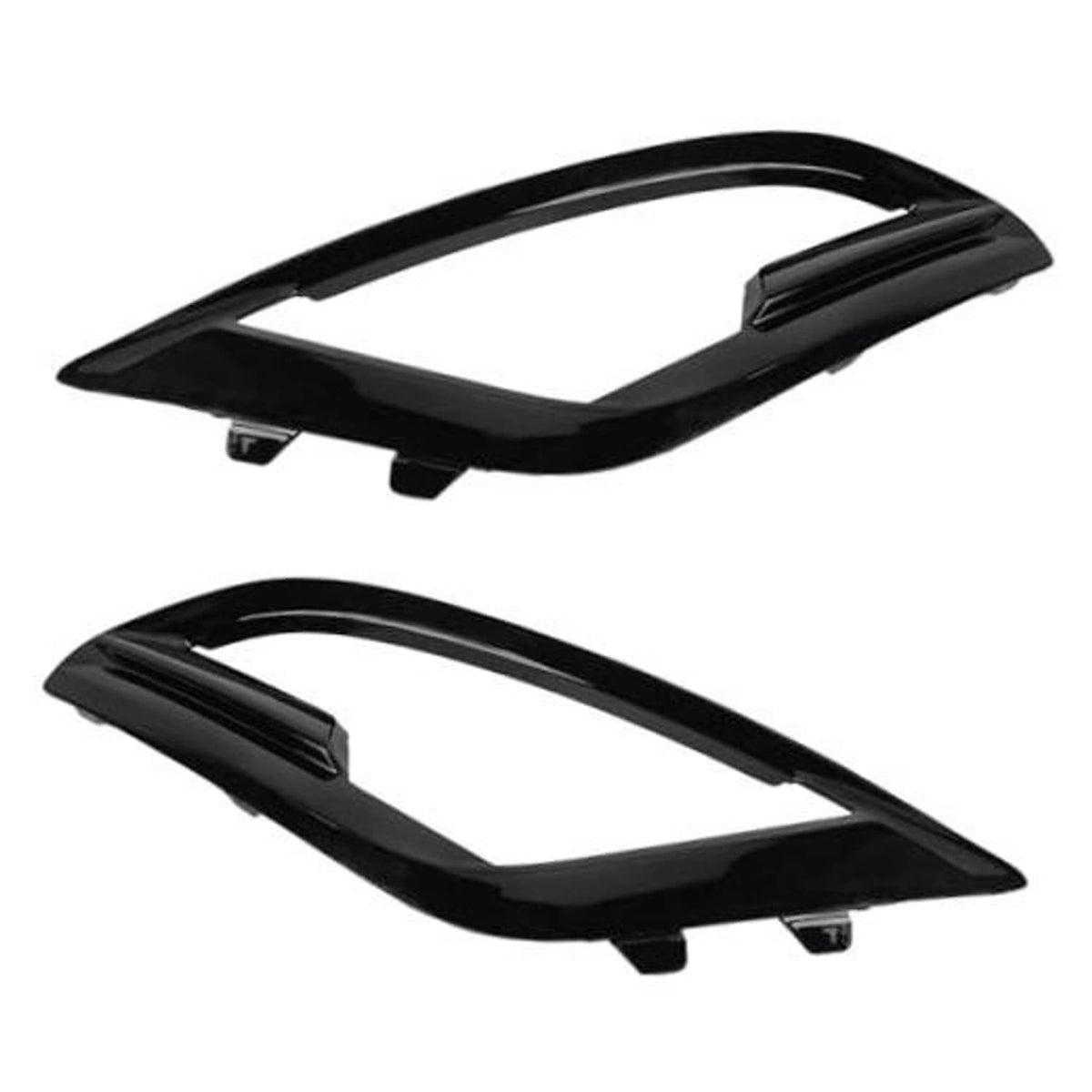 Set of black front fog light bezel covers with mounting tabs, left and right