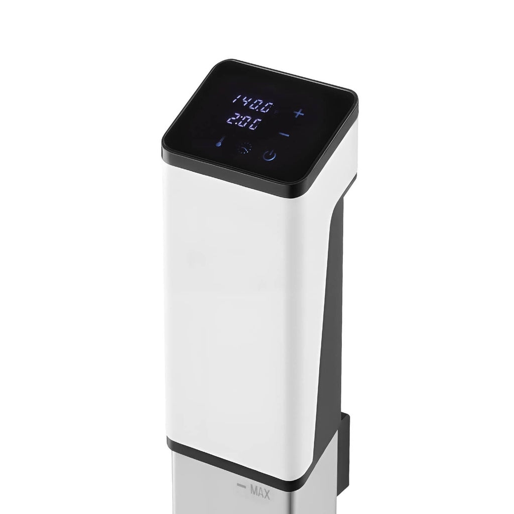 Sous vide immersion circulator with MAX line marking and blue LED screen