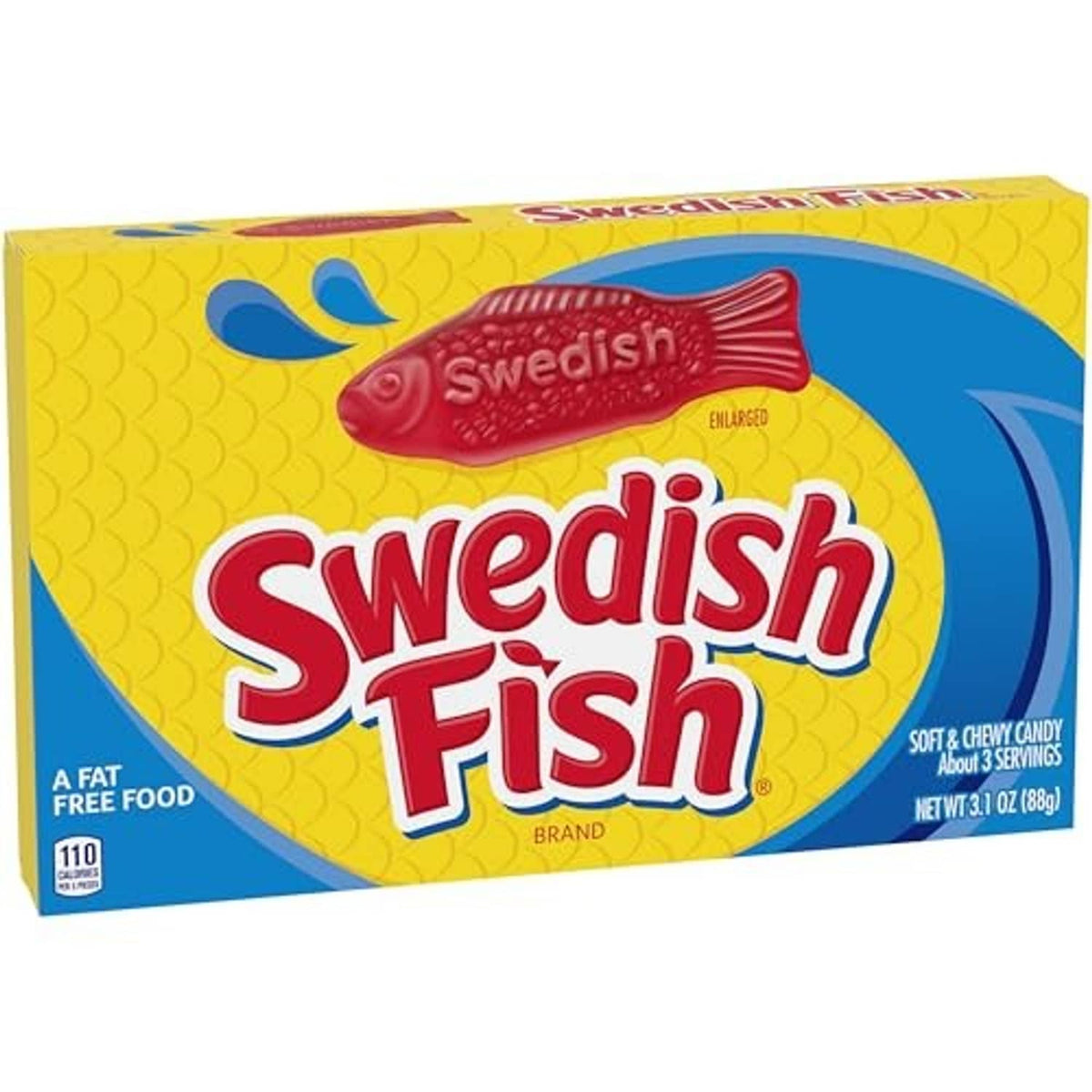 Swedish Fish soft and chewy candy box with red fish graphic