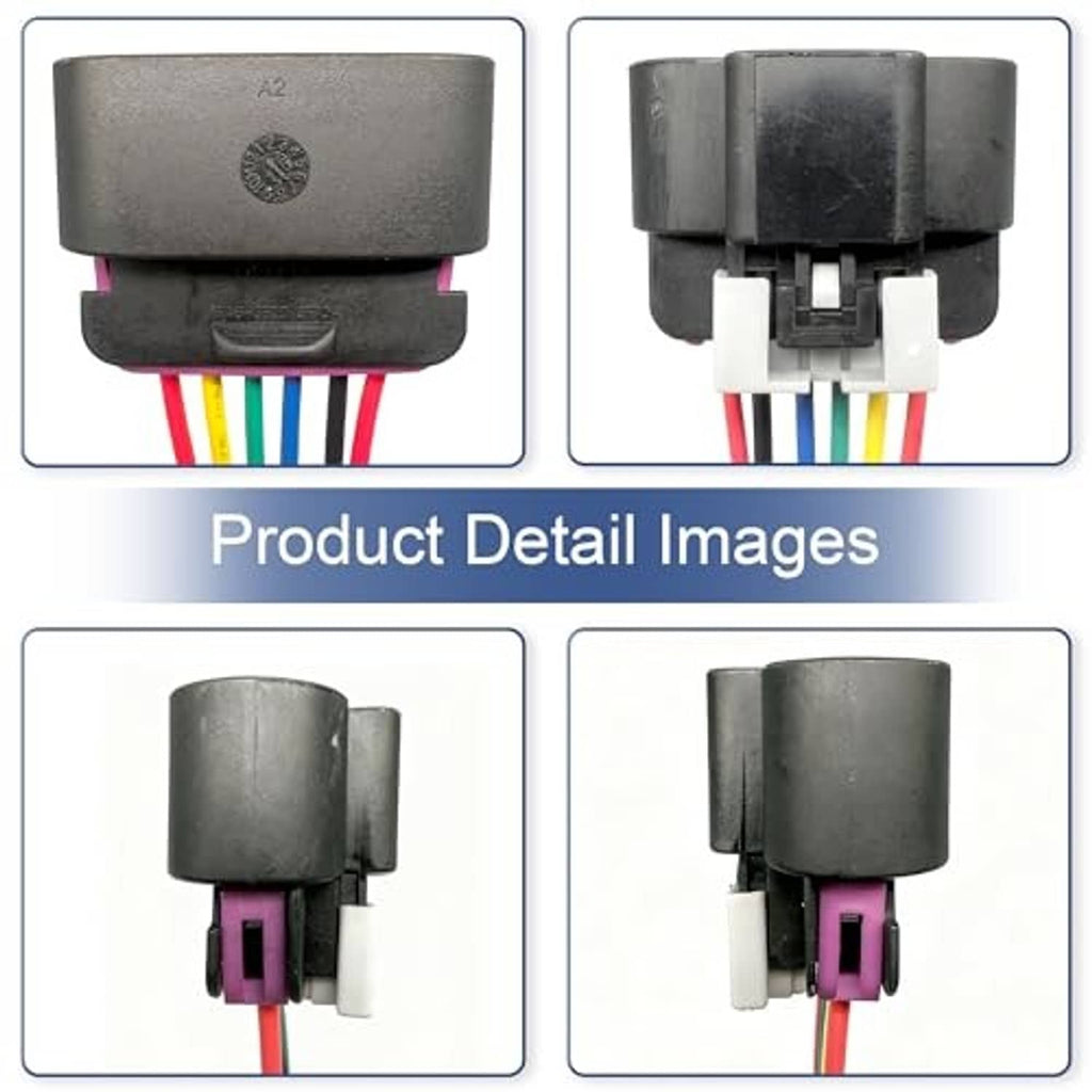 Accelerator pedal sensor connector with pink plug and multicolor wires, side detail views