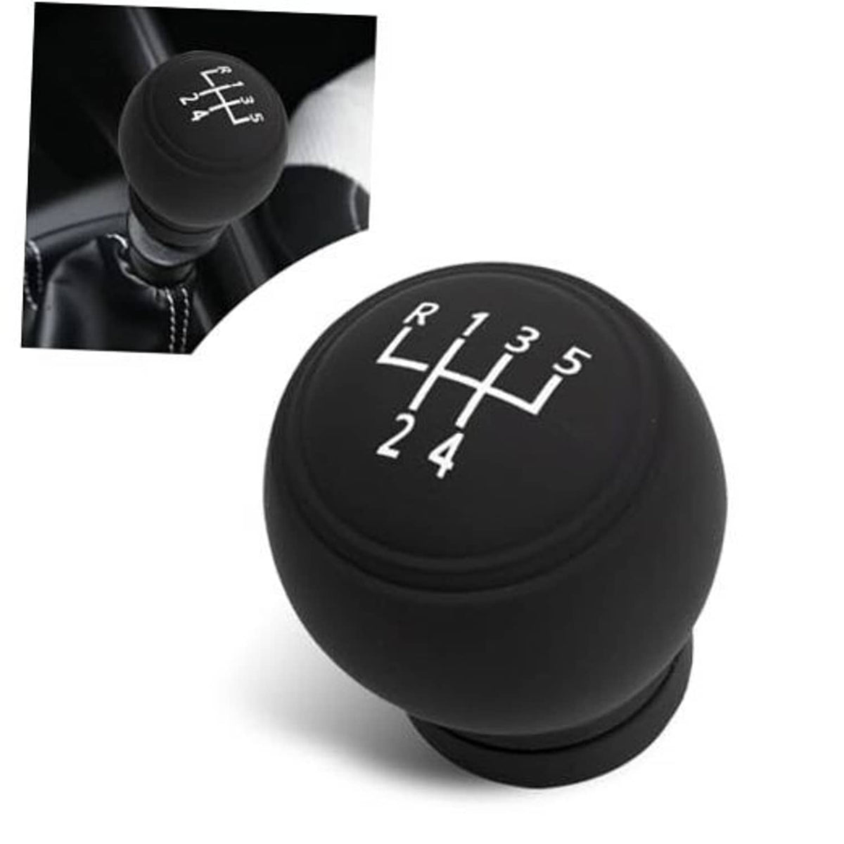 Round black manual gear shift knob cover with 5-speed shift pattern markings