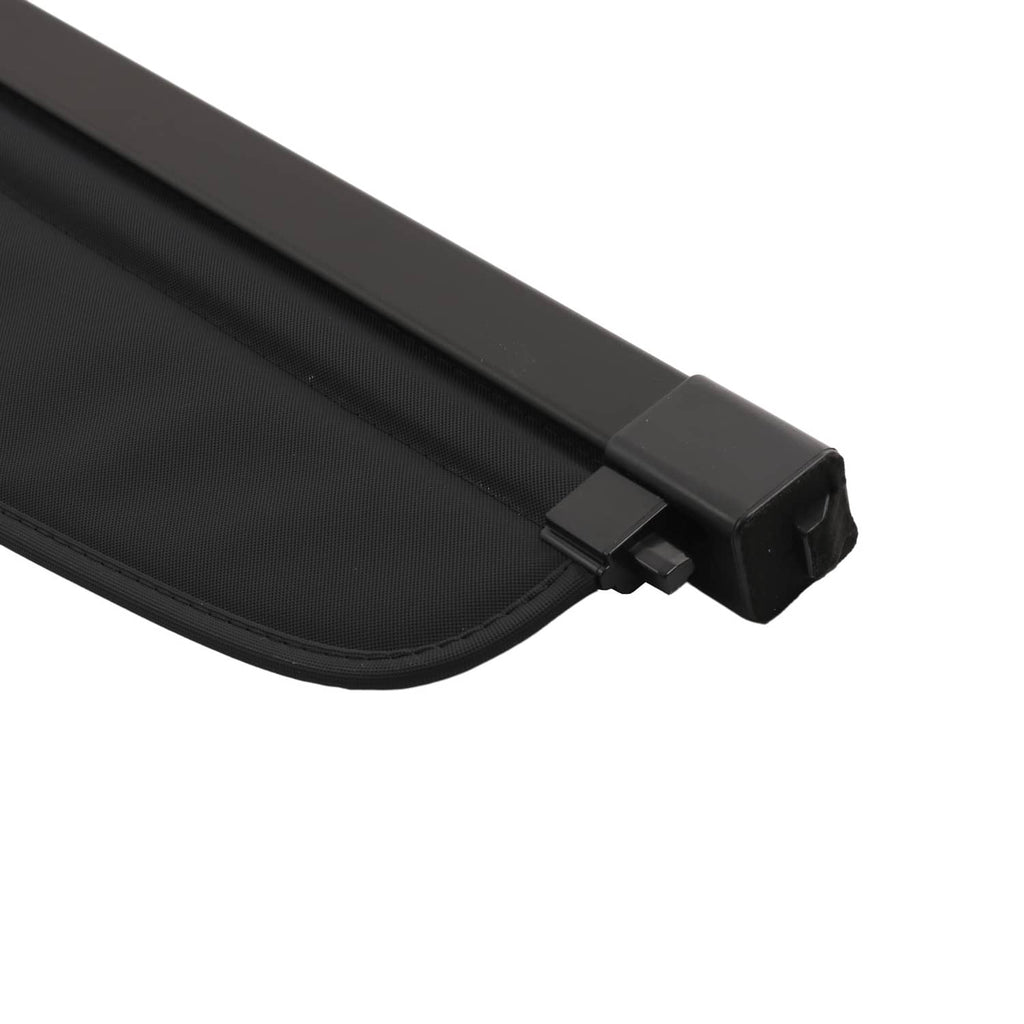 Retractable trunk cargo cover shade with black fabric and end rail lock