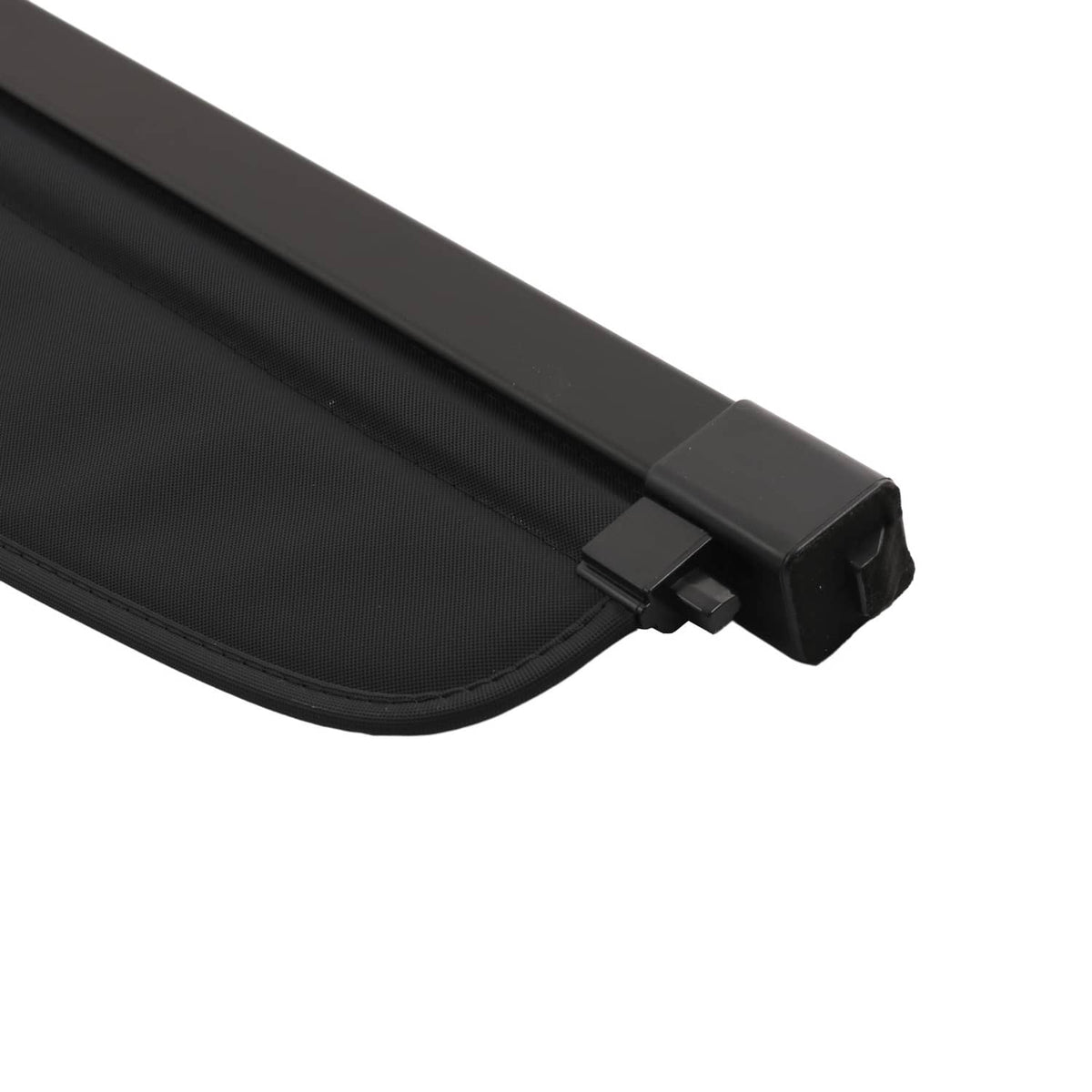 Retractable trunk cargo cover shade with black fabric and end rail lock
