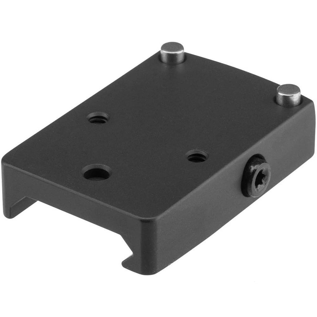 Black picatinny rail mount with four threaded holes and two raised studs