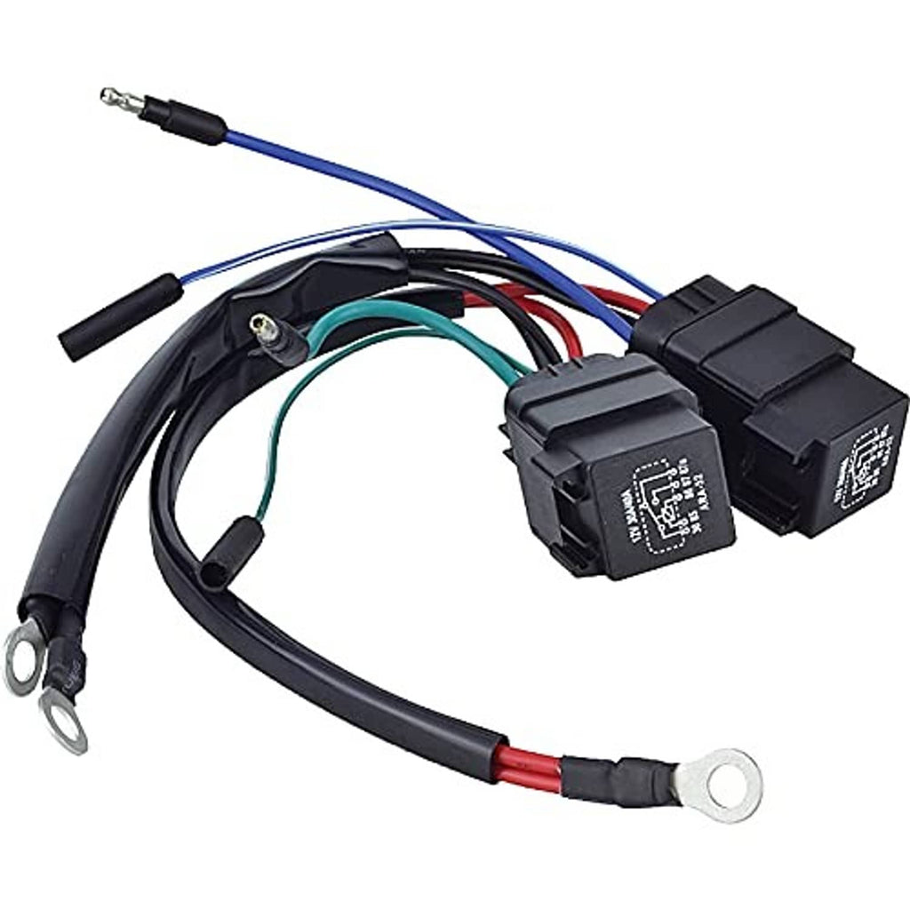 Wiring harness with multi-colored wires and two black multi-pin connector plugs