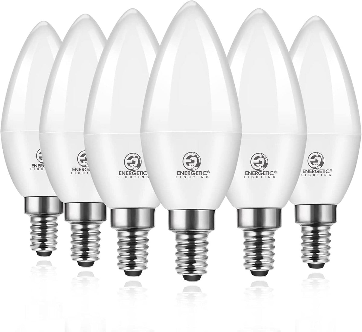 Set of 6 LED candelabra bulbs with frosted flame tops and E12 screw bases