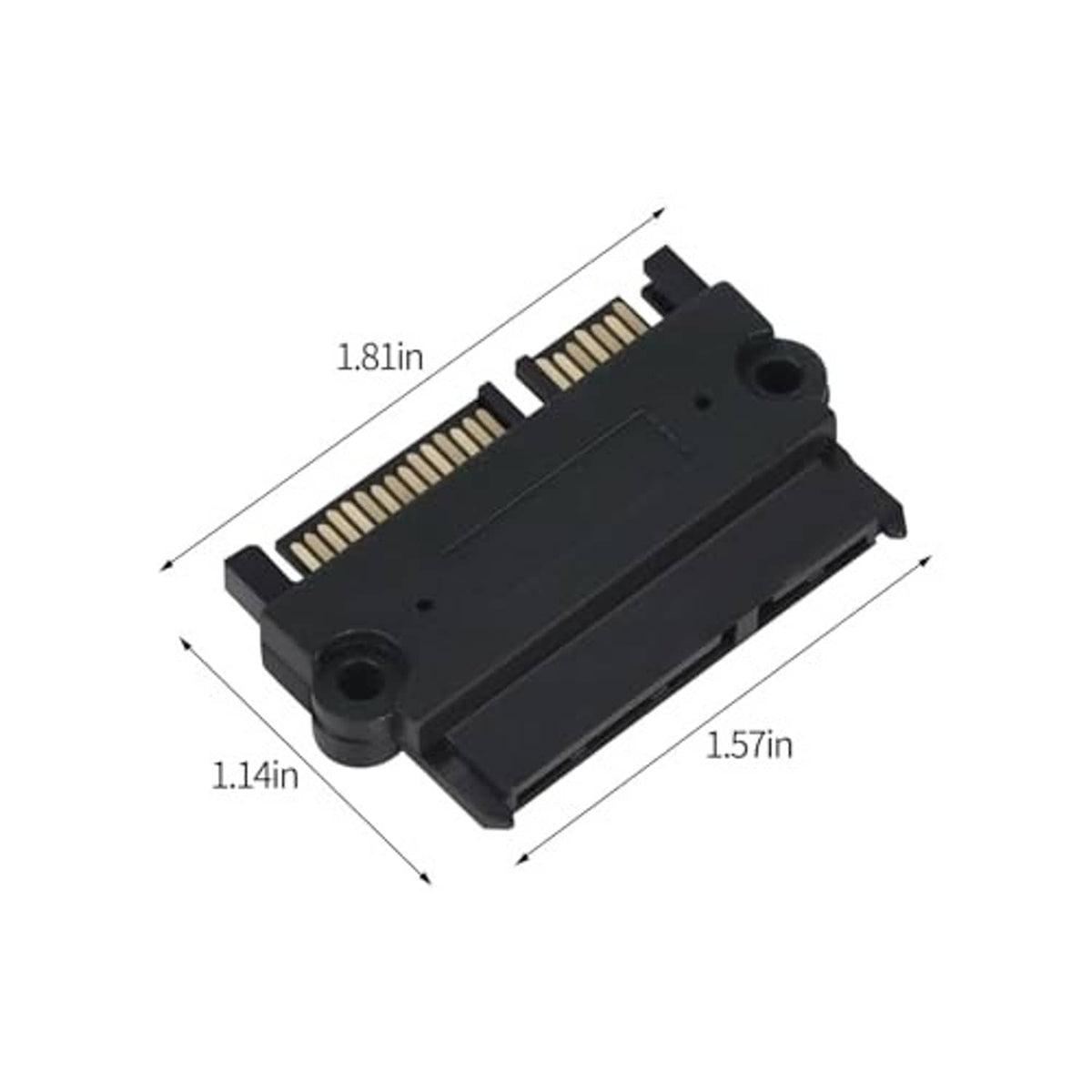 Black SATA 22-pin adapter extender dimensions: 1.81 in by 1.57 in by 1.14 in
