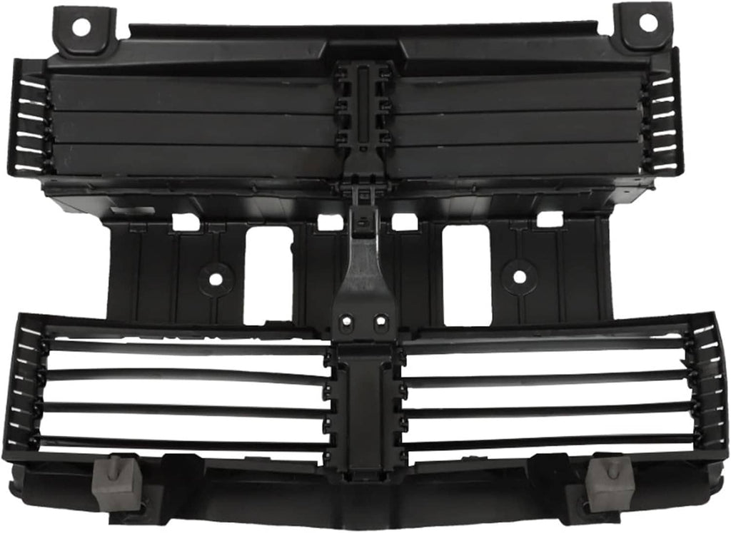 Black radiator shutter control assembly with motor and front slat grille, includes brackets
