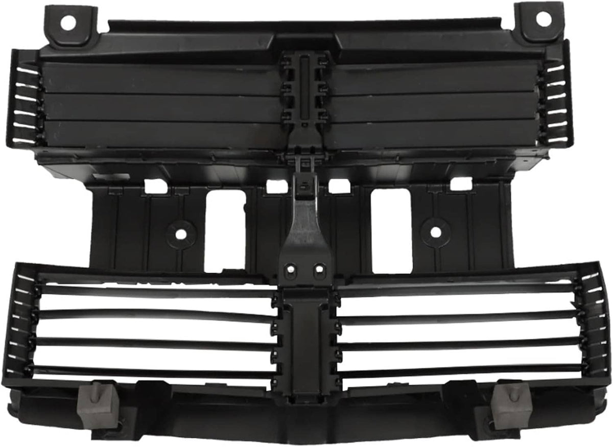 Black radiator shutter control assembly with motor and front slat grille, includes brackets