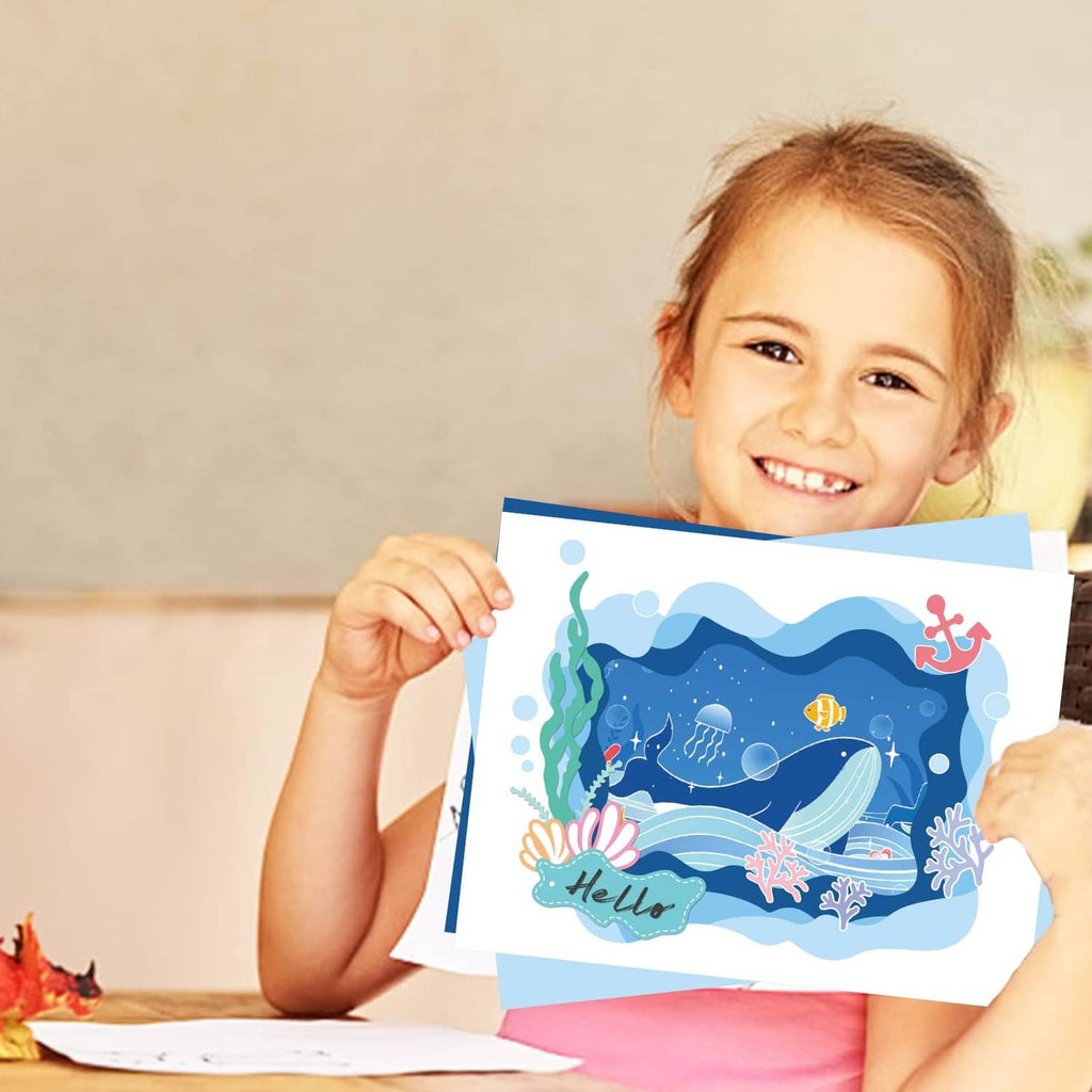 Layered wavy frame cutting dies with a blue underwater greeting card