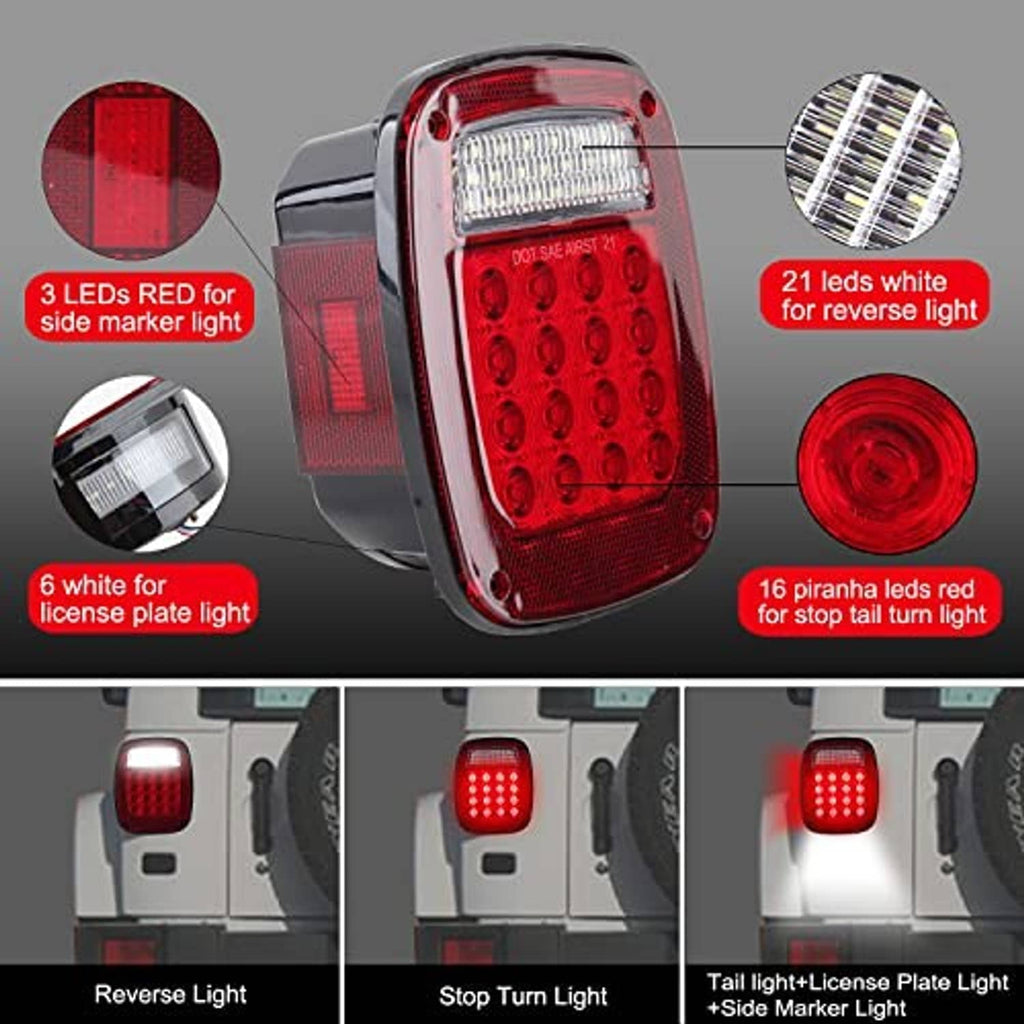 Square red rear tail light with clear LED top and red LED panel, shown from angles