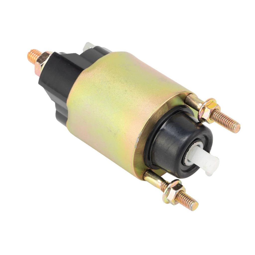 Starter solenoid relay switch with gold housing, black plunger and two mounting terminals