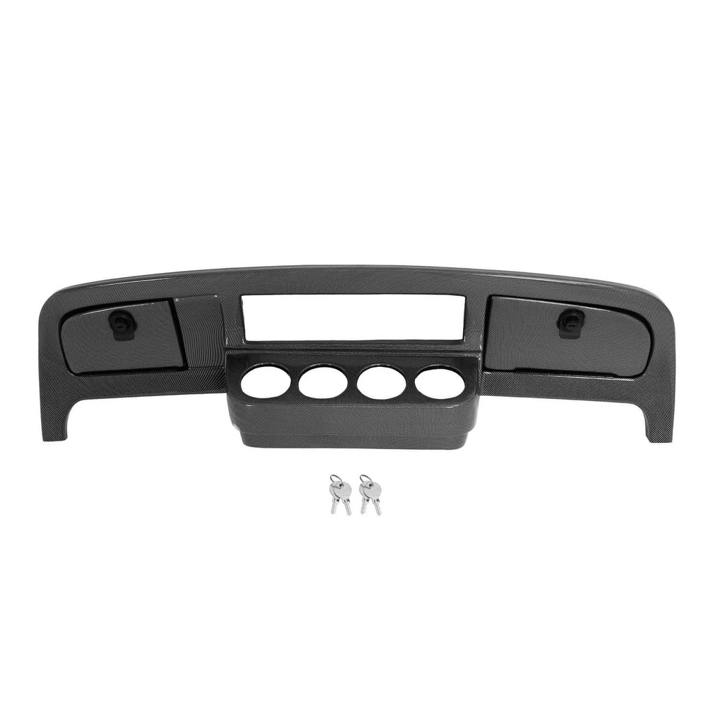 Black dashboard dash cover with center screen opening and four round gauge holes