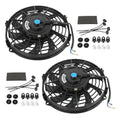 Black 9 inch 12V radiator cooling fan with mounting hardware and wiring kit