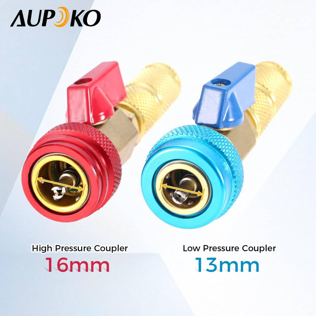 R134A quick remover couplers: red and blue brass ends for valve core service