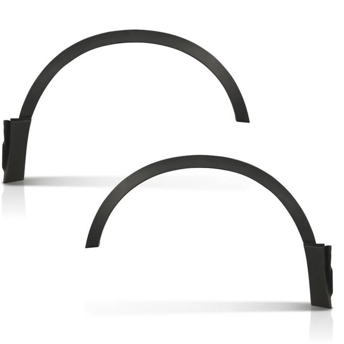 Pair of black curved fender trim pieces with tab brackets for mounting