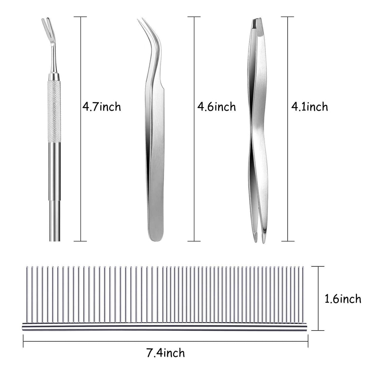 Tick removal tools kit featuring stainless steel and lime green plastic remover sizes