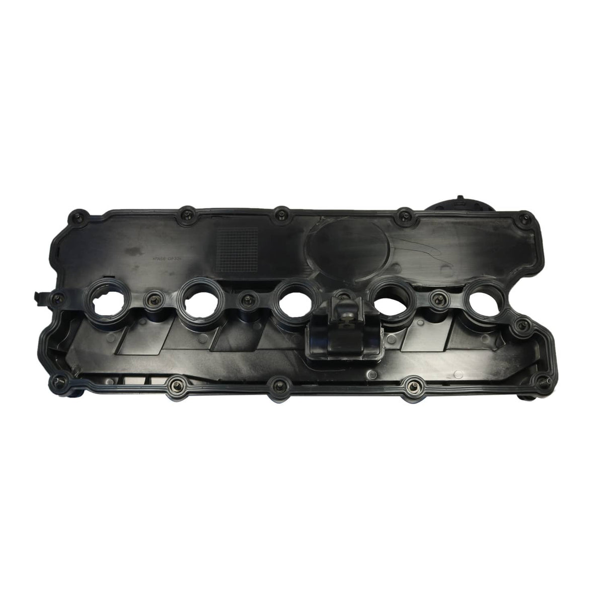 Valve cover top with multiple openings and gasket surface, black plastic