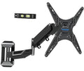Black height-adjustable TV wall mount with articulated arms and mounting plate