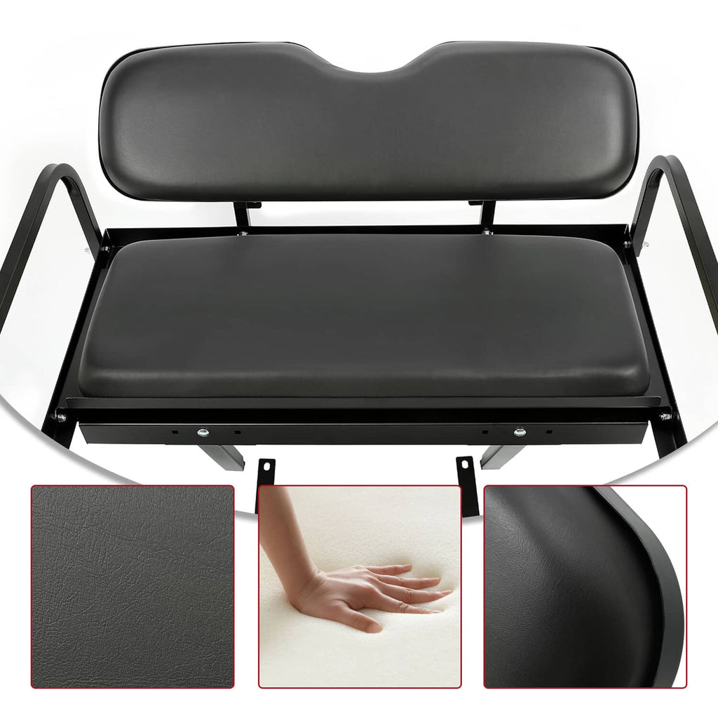 Dark gray padded rear seat and backrest cushions with black mounting base