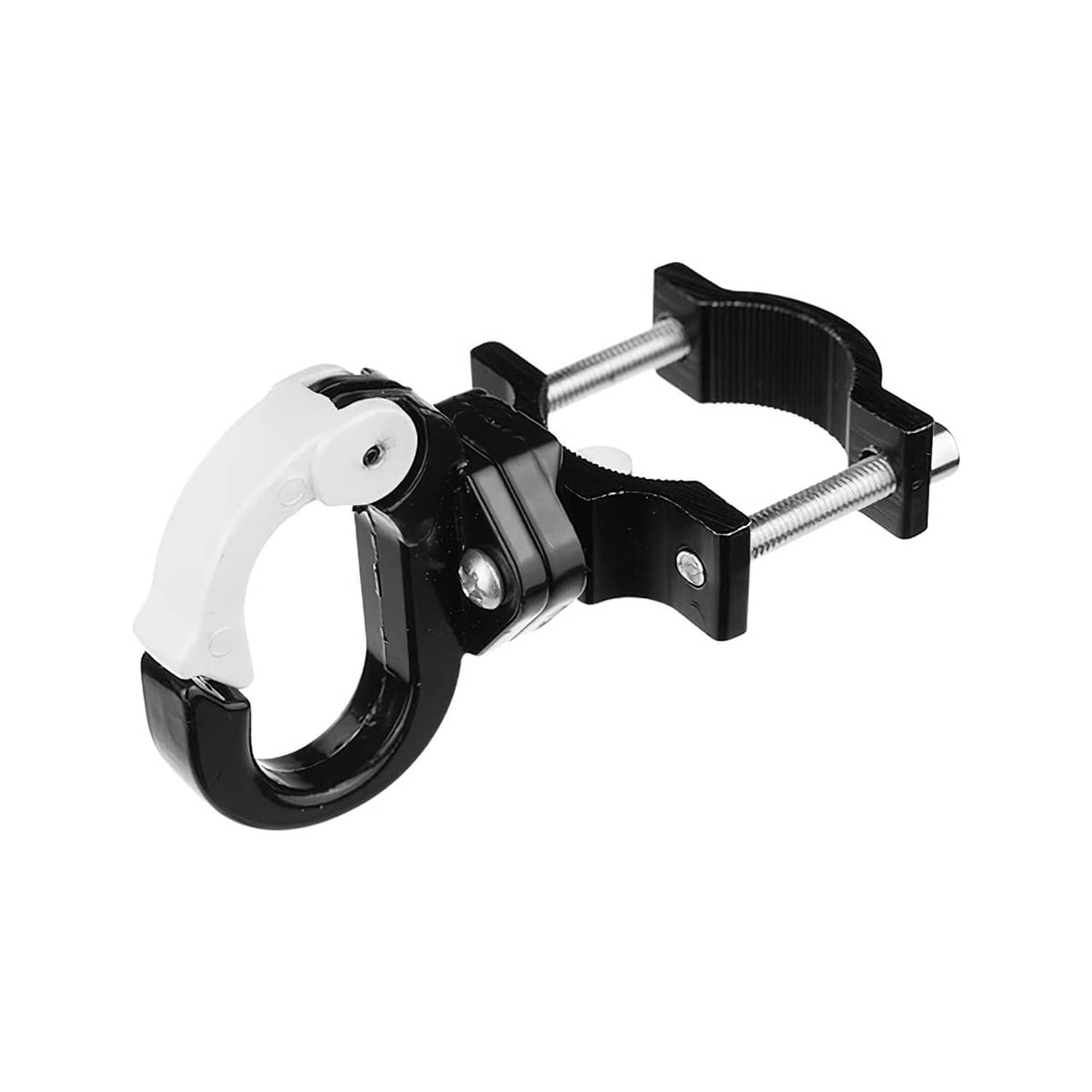 Electric scooter hanger hook with adjustable U-clamp and two screws, black and white