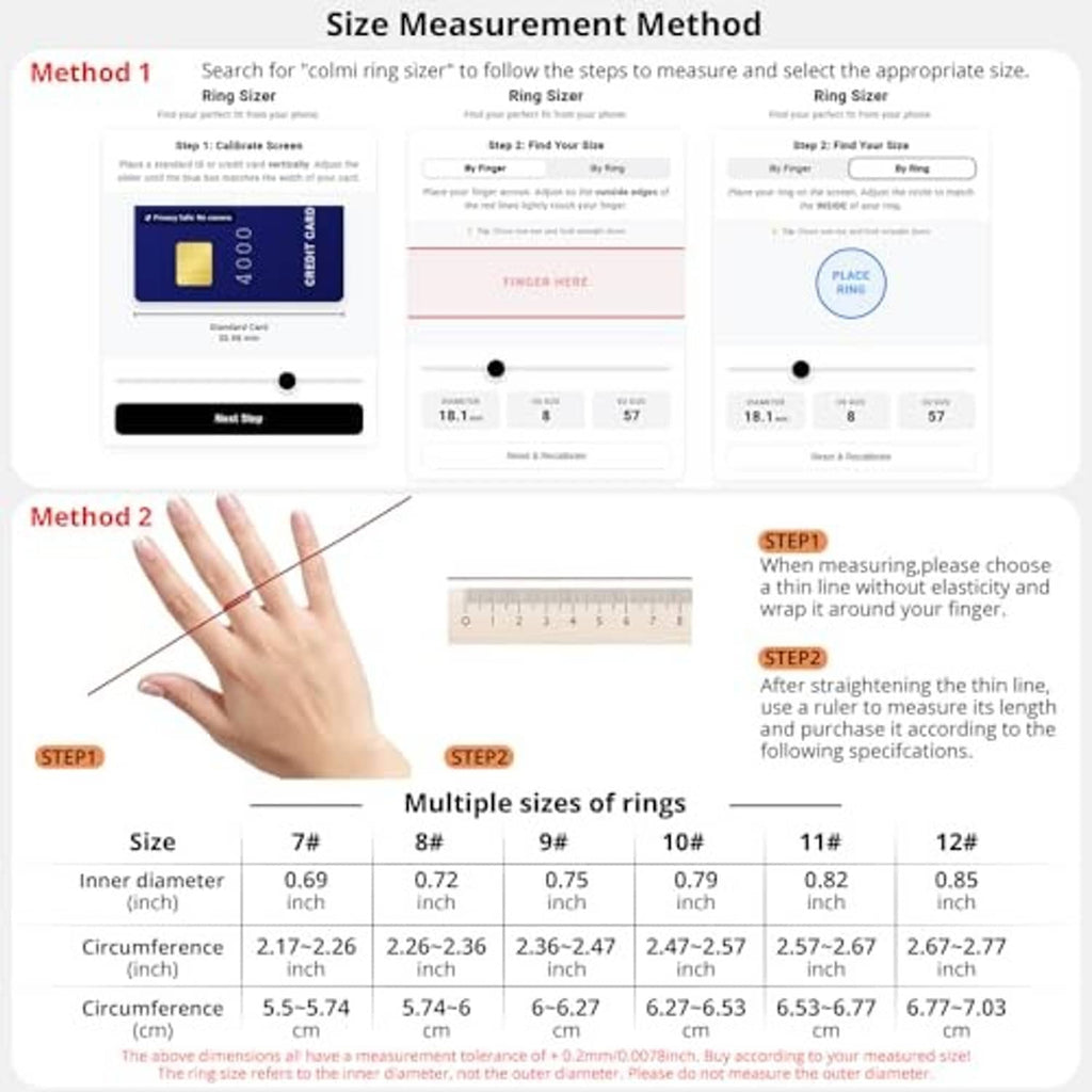 Smart ring size chart and hand demonstrating ring size selection method