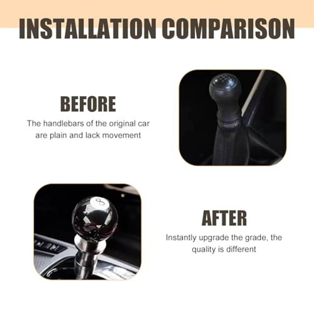 Black glossy 8-ball gear shift knob installed on the car shifter handle