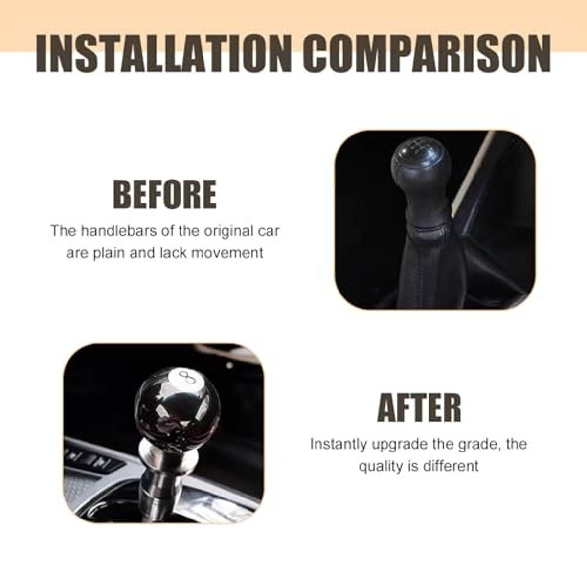 Black glossy 8-ball gear shift knob installed on the car shifter handle