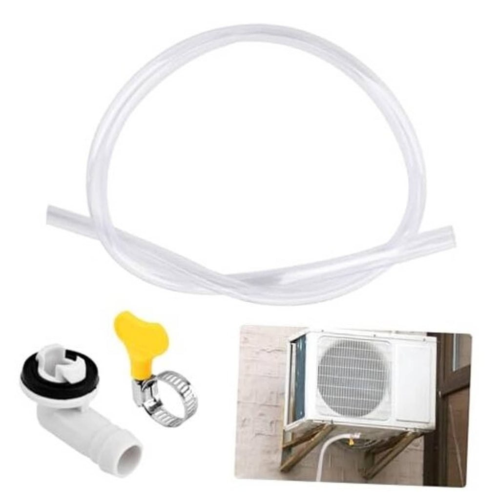 Clear white drain hose with elbow fitting and clamp connectors for portable AC drainage