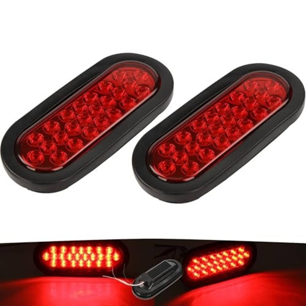 Oval red LED trailer tail light with black housing, two-piece set