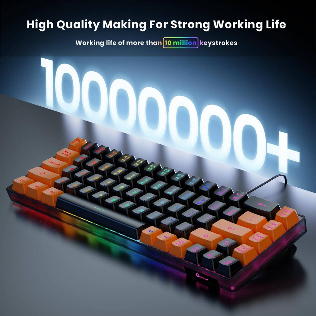 Mini wired gaming keyboard with rainbow LED backlighting and glowing keycaps