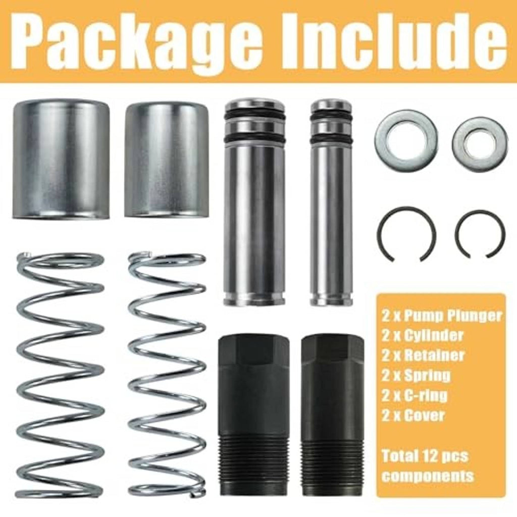 Replacement floor jack parts package with metal plungers, springs, and O-ring seals