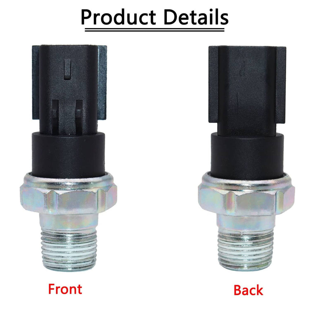 Engine oil pressure sensor with black plastic housing and silver threaded terminals