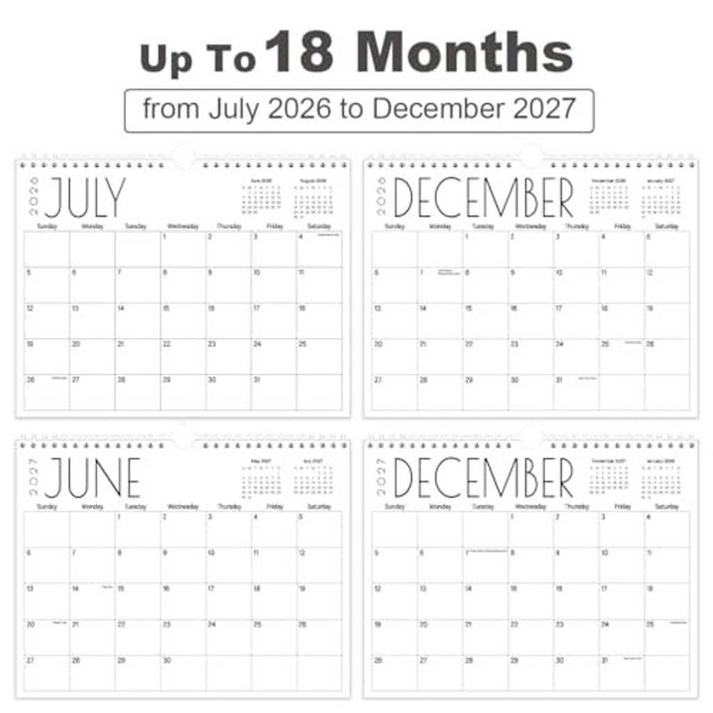 Wall calendar set showing months July to December with black month titles