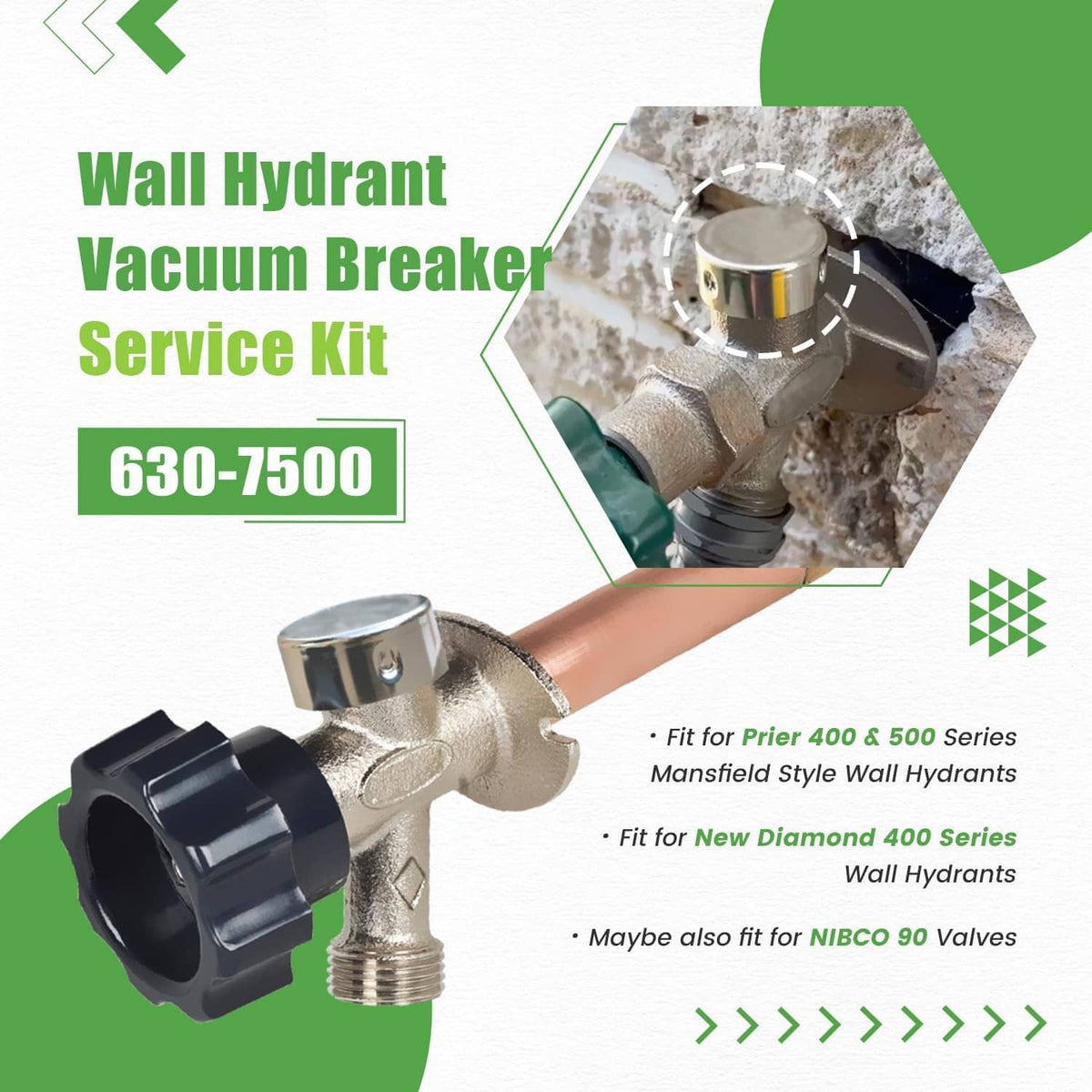 Vacuum breaker service kit components with silver metal body and black threaded housing