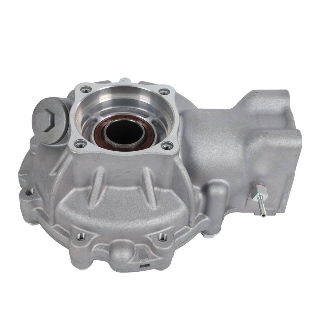 Rear differential gear case with machined metal housing and circular axle seal opening