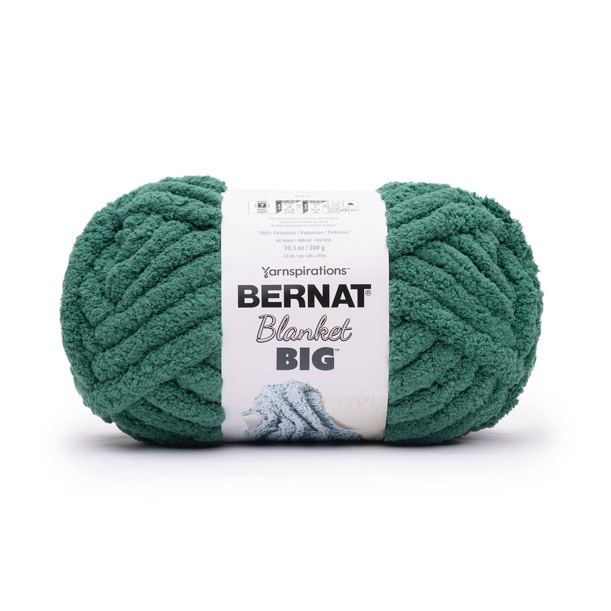 Bernat Blanket Big jumbo polyester yarn ball, dark teal green roving with label