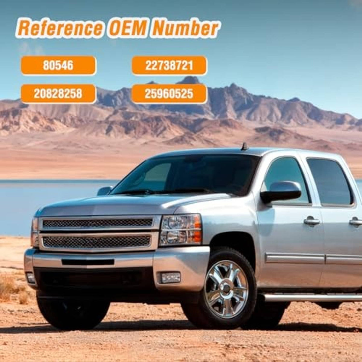 Door handle reference-number graphic with silver pickup truck and part IDs