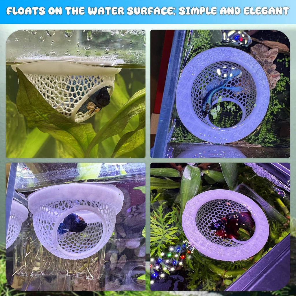 White mesh floating betta hide hammock with arch opening, betta fish inside