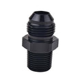 Black straight pipe adapter with male AN flare fitting and male NPT pipe thread