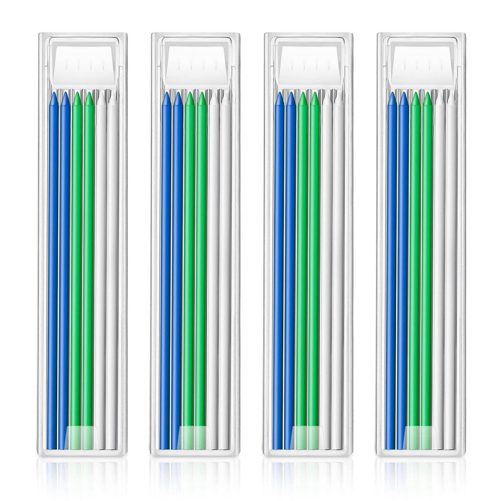 HB pencil lead refills, blue and green, in clear storage cases
